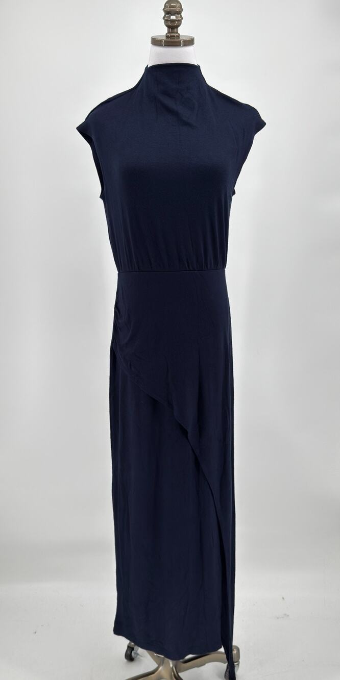 Modern Citizen Amelia Navy Blue Asymmetric Neck Sleeveless Faux Wrap Dress Sz L
